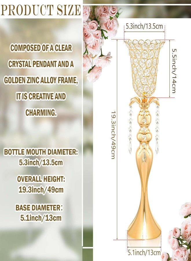 Kehail 2Pcs Gold Crystal Metal Vase Set - Tulip & Trumpet Wedding Centerpieces, Artificial Flower Arrangement Vases for Home Decor, Restaurant Table Displays - Image 2